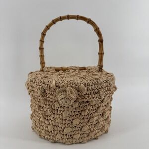 Vintage Ritter "It's in the Bag" Round Wicker Rattan Basket Purse Bamboo Handle